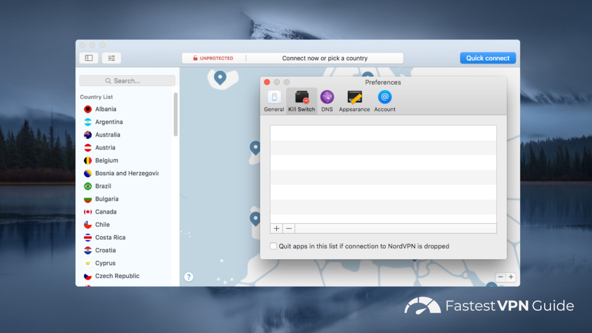 Kill switch feature in NordVPN's macOS app